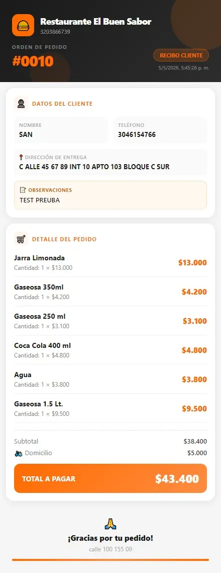Comprobante para el Cliente
