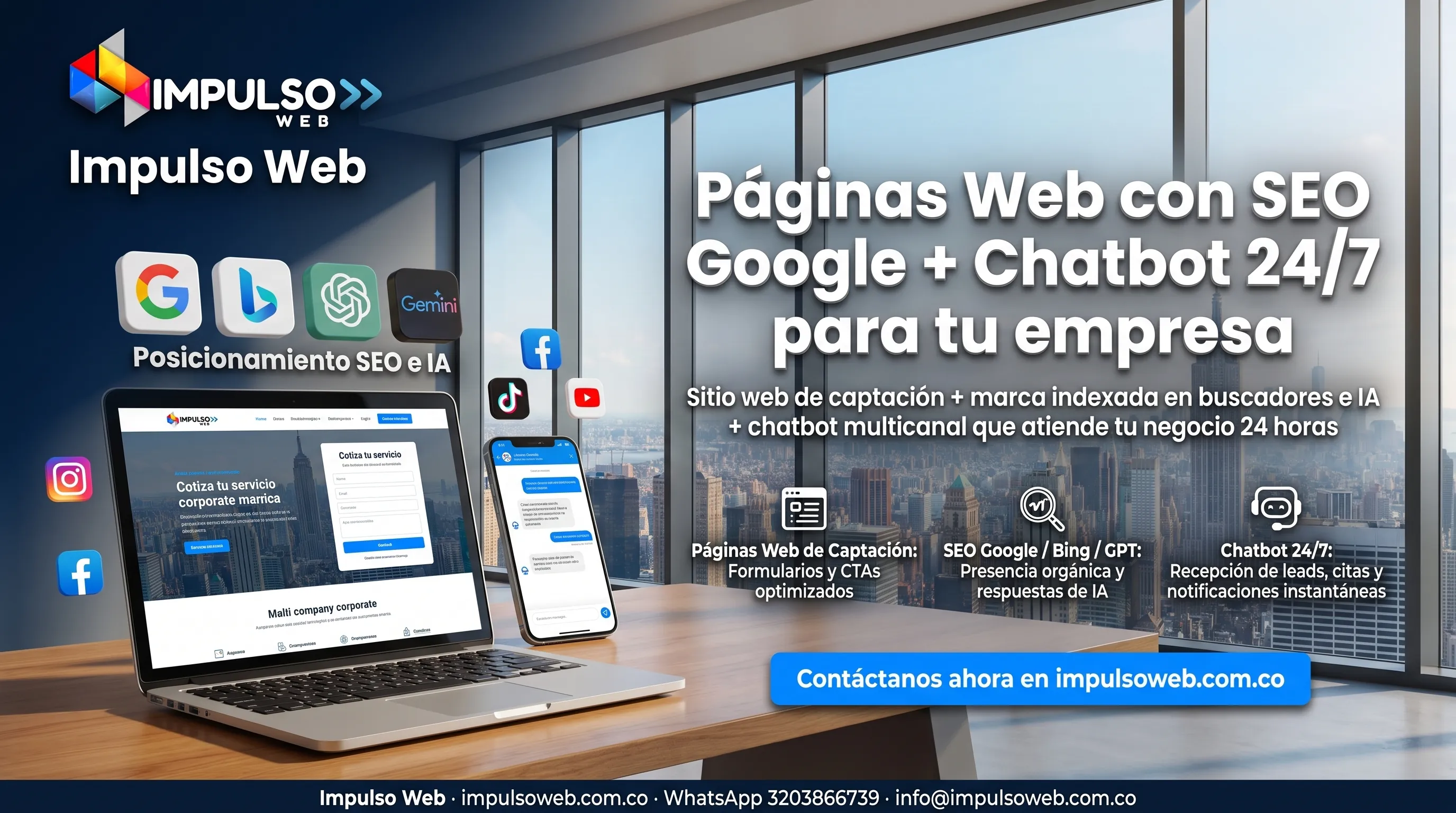 Servicio de diseño web profesional Colombia — ImpulsoWeb: páginas web, landing pages y SEO